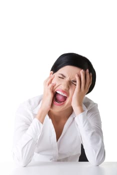 Stressed or angry businesswoman screaming loud