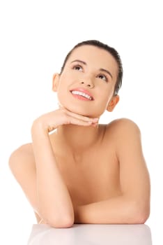 Portrait of a beautiful female model on white background
