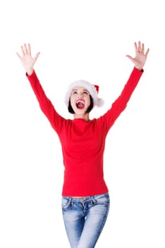Happy santa woman, isolated on white