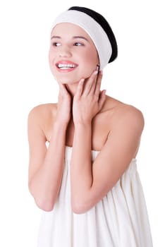 Beautiful young woman with perfect body ready for skin treatment. Skin care concept.