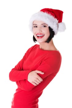 Happy santa woman, isolated on white
