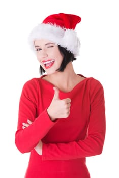 Happy santa woman, isolated on white