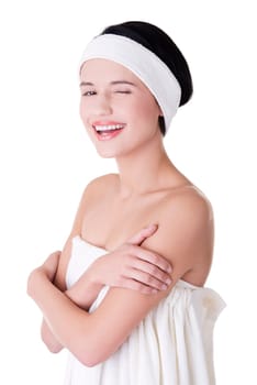 Beautiful young woman with perfect body ready for skin treatment. Skin care concept.