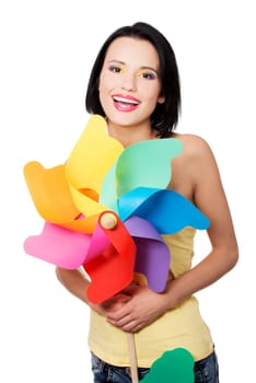 Spring/summer girl with color windmill toy and colorful make up