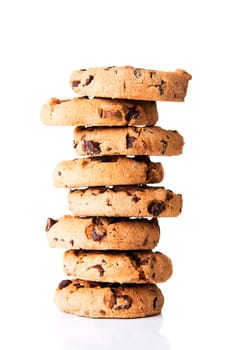 Pile of chocolate cookies isolated on white