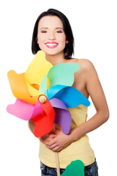 Spring/summer girl with color windmill toy and colorful make up
