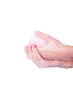 Beautiful woman hand washing her hands with soap