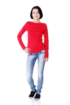 Young beautiful woman in casual clothes, isolated on white