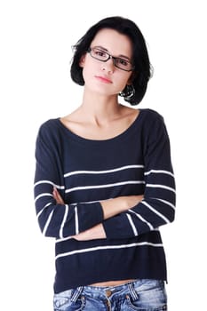 Young beautiful woman in casual clothes, isolated on white