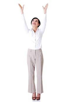 Young happy businesswoman, isolated on white