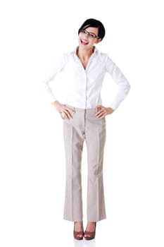 Portrait of young businesswoman or student in elegant clothes