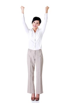Young happy businesswoman, isolated on white