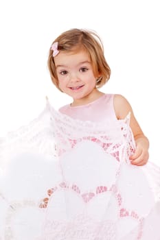 Cute playful little princess with umbrella