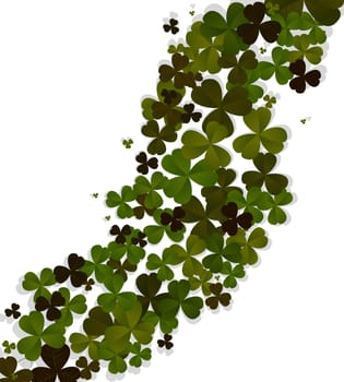 Decorative Patrick's Day celebration card with beautiful clover leaf over white background