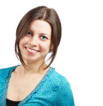 Portrait of a beautiful young woman over white.