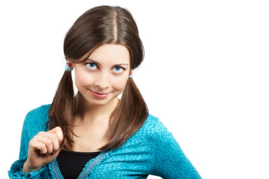 Portrait of a beautiful young teenage woman over white.