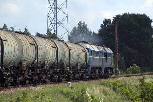 Freight train passing the countryside