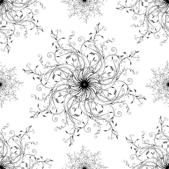 A trendy fashion scroll seamless pattern with elegant curls and leafs