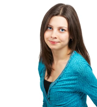 Portrait of a beautiful young woman over white.