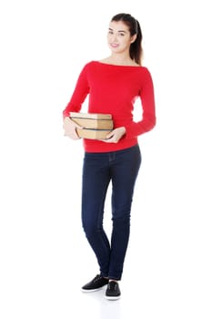 Young caucasian woman (student) with books