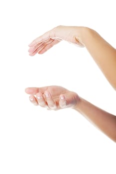 Empty cupped hand isolated on white background