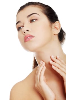 Portrait of a beautiful female model on white background