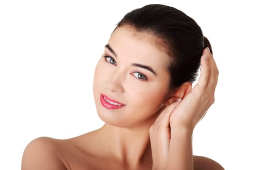 Portrait of a beautiful female model on white background