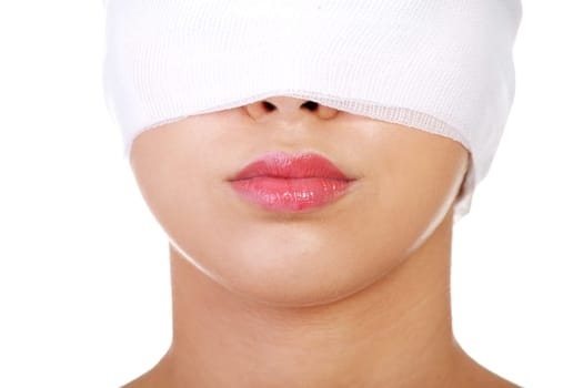 portrait of beautiful young female face with bandage - beauty treatment plastic surgery