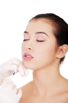 Cosmetic botox injection in the female face, lips zone
