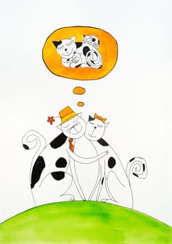 Dream of having baby, child's drawing, watercolor painting on paper