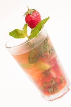 Mojito a Cuban cocktail made with cuban rum, lime, sugar , a splash of soda and flavoured with fresh fruit of your choice