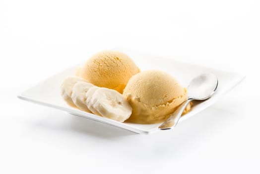 Fresh banana ice cream isolated on white