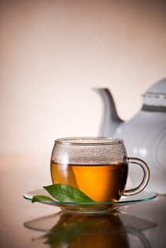 Glass of hot tea close up shoot