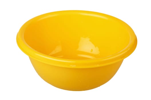 yellow plastic bowl, isolated on white