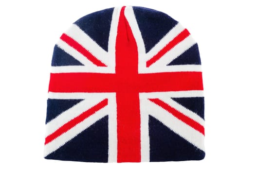 knitted wool Cap English flag, close-up