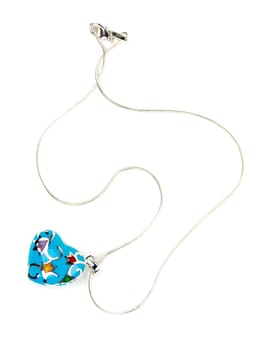 Blue heart-shaped pendant isolated on white background