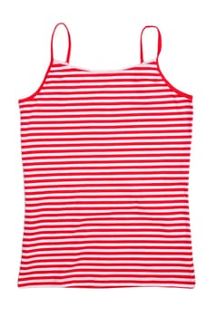 Front view of red stripped sleeveless shirt. Isolated on white