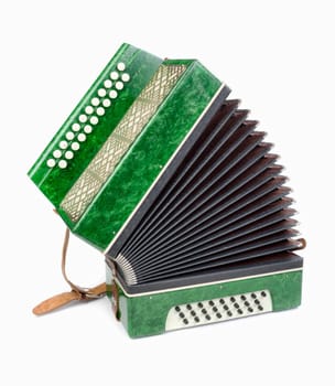Old bayan (musical instrument as accordion) isolated on white