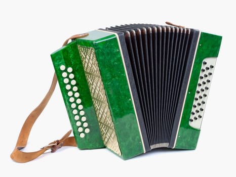 Green Accordion, isolated on white background
