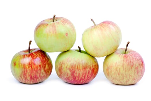 five ripe apple isolated on white background