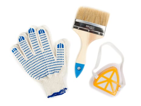 Still a pair of cotton gloves, paint brush and a dust mask.