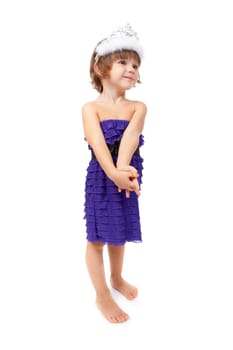 little girl princess over white background