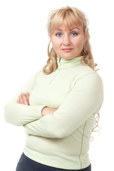 portrait of a blond woman in studio. Isolate on white