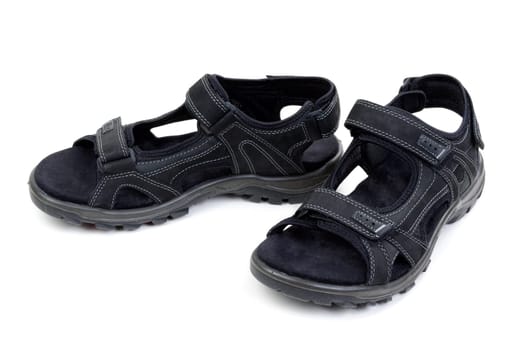 Bkack men's leather sandal isolated on white