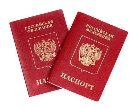 Two Russian international passport isolated on white background