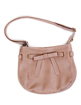 Woman creamy leather bag on white background