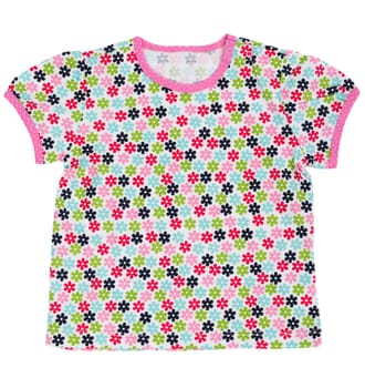 Children's T-shirt with a colored floral pattern. Isolate on white.