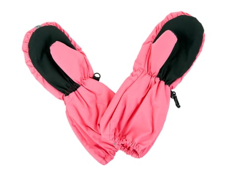 A pair of pink children's gloves isolated on white background