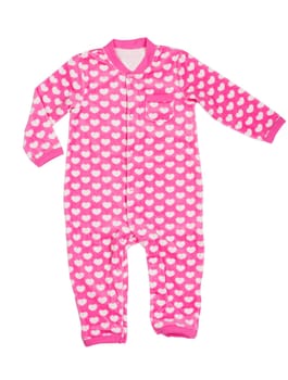 Pink romper with a heart pattern. Isolate on white.