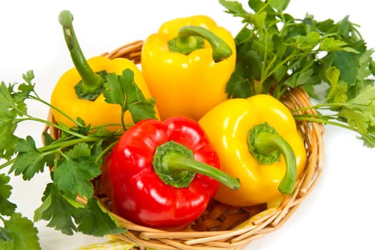pepper in basket on white background